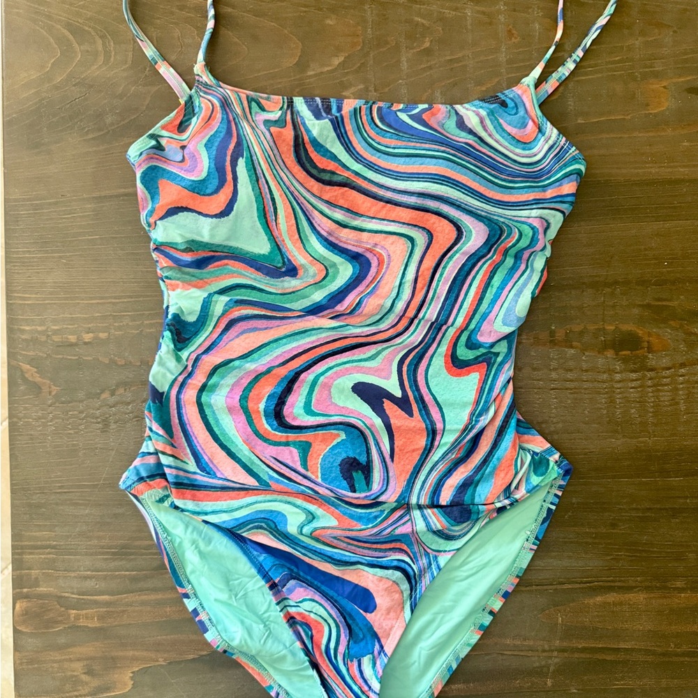 La Blanca One Piece Swimsuit Green and Blue Swirl